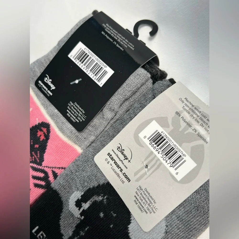 2 Packs Star Wars Mandalorian & Obi-Wan Kenobi Crew Socks Men’s Size:6.5 - 12